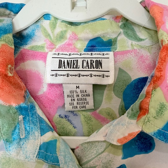 Daniel Caron Vintage Multicolor Floral Silk Button Up Shirt Size M - Picture 2 of 4
